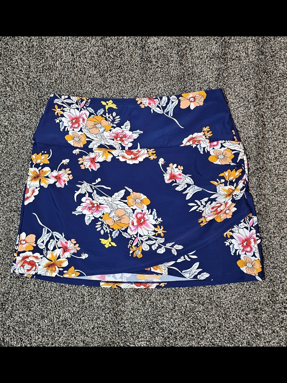 GRAPENT Navy Floral High Waisted Swim Skirt Tulip Wrap Skort Medium
